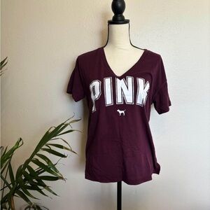 PINK Victoria's Secret Burgundy V-Neck Tee